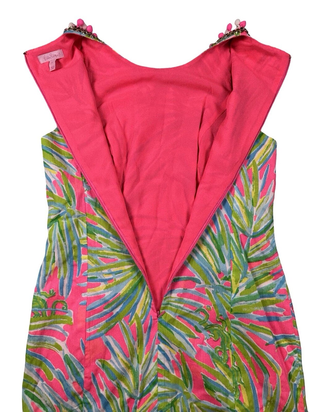 NWOT Lilly Pulitzer Mila Shift Dress Tiki Pink Royal Lime Pom Pom Sequins Size 6 - Picture 9 of 14